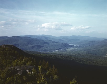 A view looking northeast from the fire tower manned...Pine Mountain, Gorham vicinity, N.H., 1943. Creator: John Collier.