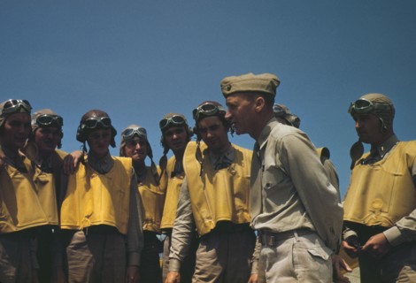 Marine lieutenants studying glider piloting at Page Field, Parris Island, S.C., 1942. Creator: Alfred T Palmer.