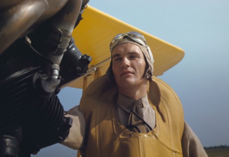 Marine lieutenant by the power towing plane for the gliders at Page Field, Parris Island, S.C., 1942 Creator: Alfred T Palmer.