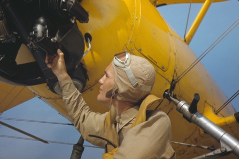 Marine lieutenant by the power towing plane for the gliders at Parris Island, S.C., 1942. Creator: Alfred T Palmer.