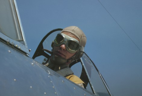 Marine lieutenant, glider pilot in training, ready for..., at Page Field, Parris Island, S.C., 1942. Creator: Alfred T Palmer.