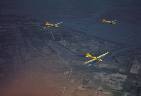 Marine Corps gliders in flight out of Parris Island, S.C., 1942. Creator: Alfred T Palmer.