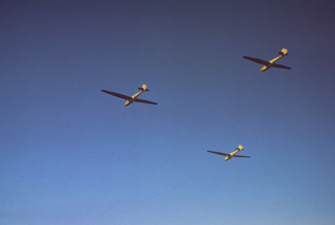Marine Corps gliders in flight out of Parris Island, S.C., 1942. Creator: Alfred T Palmer.