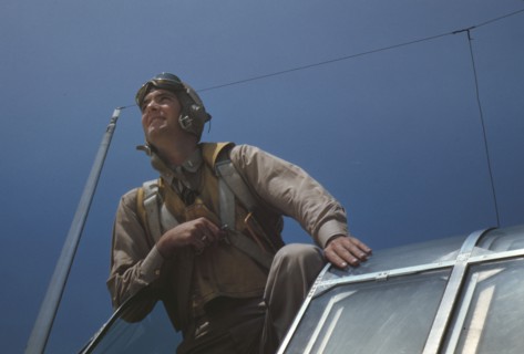 Marine Corps lieutenant studying glider piloting at Page Field, Parris Island, S.C., 1942. Creator: Alfred T Palmer.