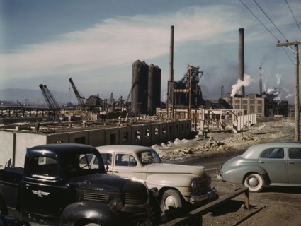 Steel and concrete go into place rapidly as a new steel...Columbia Steel Co., Geneva, Utah, 1942. Creator: Andreas Feininger.