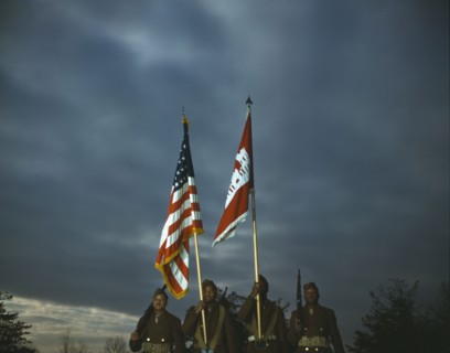 Color guard of Negro engineers, Ft. Belvoir(?), Va., between 1941 and 1945. Creator: Unknown.