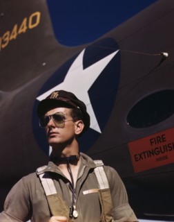 F.W. Hunter, Army test pilot, Douglas Aircraft Company plant at Long Beach, Calif., 1942. Creator: Alfred T Palmer.