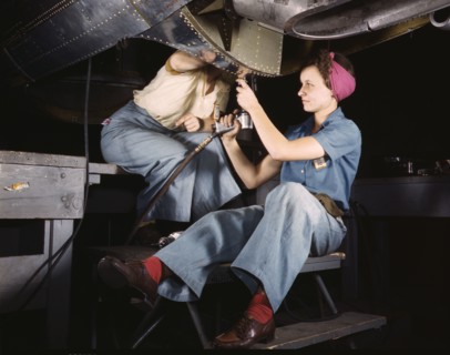 Women at work on bomber, Douglas Aircraft Company, Long Beach, Calif., 1942. Creator: Alfred T Palmer.