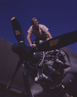 Flexible performance of C-47 transport planes is due in part to their..., Long Beach, Calif., 1942. Creator: Alfred T Palmer.