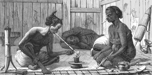 'Malay Opium-smokers; A Visit to Borneo', 1875. Creator: A.M. Cameron.