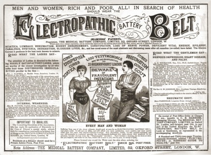 'Electropathic Battery Belt', 1886.  Creator: Unknown.