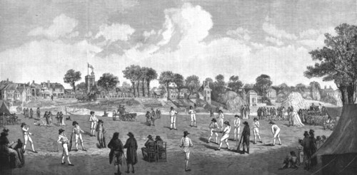 ''Cricket at Moulsey Hurst; 1780', 1890. Creator: Unknown.