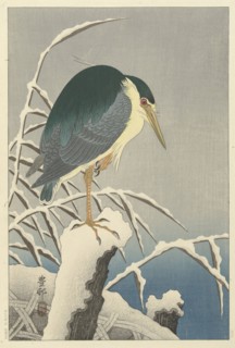 Heron in snow, 1920-1930. Private Collection.
