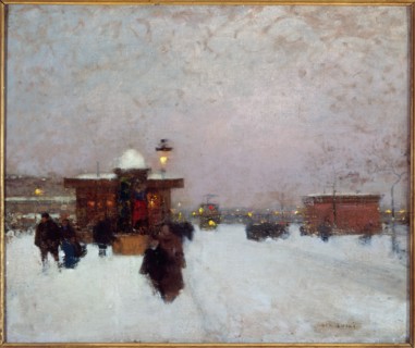 Porte Maillot; under snow, at night, c1900.