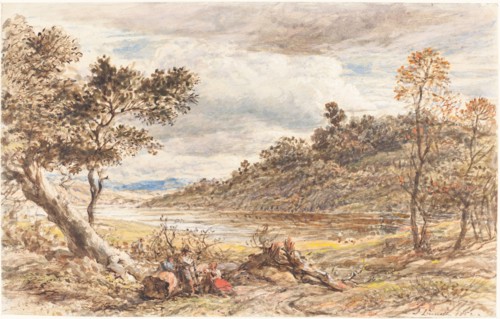 Travellers Resting by a Fallen Tree, 1852. Creator: John Linnell the Elder.