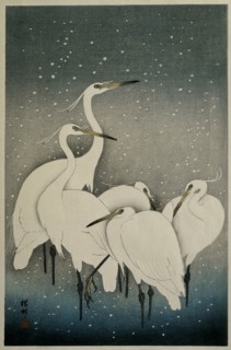 Egrets in the snow, 1925-1936. Private Collection.