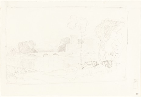 Landscape Sketch with Bridge and Castle.