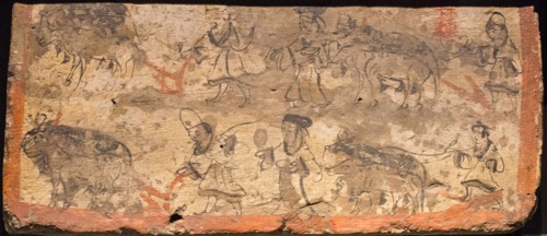 Ox ploughing. From tomb room, 3rd cen. AD. Creator: Chinese Master.