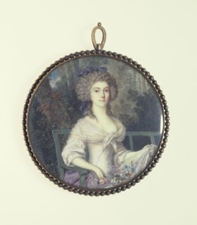Young woman sitting on a bench, 1789.
