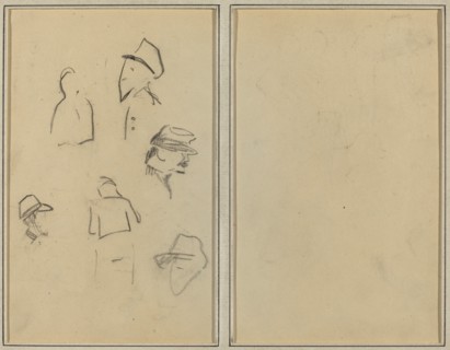Four Heads and Two Figures [verso], 1884-1888.