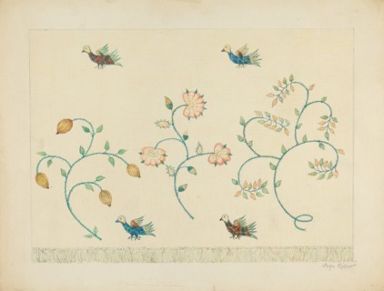 Set of Crewel Embroidered Bed Curtains, c. 1939.