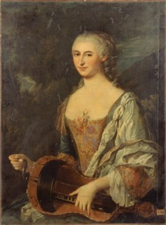 Portrait of a woman playing the hurdy-gurdy, c1740.
