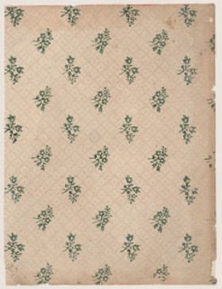 Sheet with dot grid pattern with bouquets, 19th century.