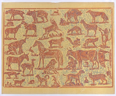 Book cover with overall pattern of animals, 19th century.