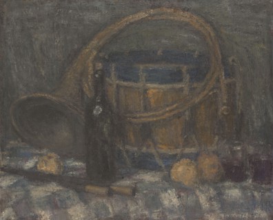 Still life with horn and drum, c1900.