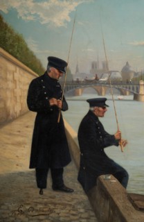 Veterans line fishing, near the Solferino bridge, 1887.