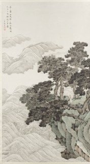 Solitary person under pines contemplating waves, 1820.