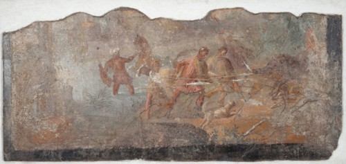The Wild Boar Hunting, 1st century. Creator: Roman-Pompeian wall painting.