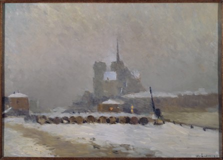 Notre-Dame de Paris. Snow effect in evening, c1897.