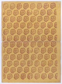 Yellow sheet with overall red abstract pattern, 19th century.