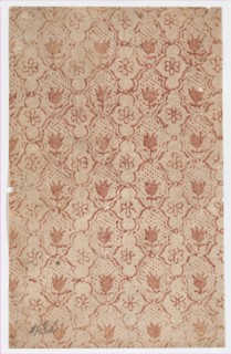 Sheet with overall lattice pattern with flowers, 19th century.