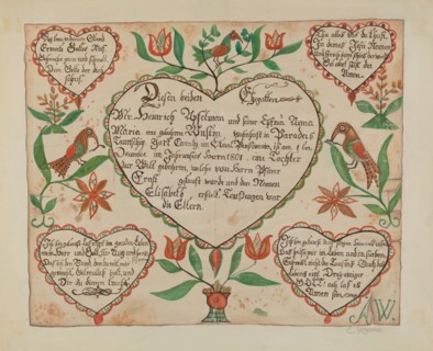 Pa. German Birth Certificate (Waltman #3), c. 1940.