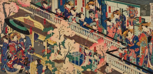 Triptych "Scene in Yoshiwara", 1870. Private Collection.