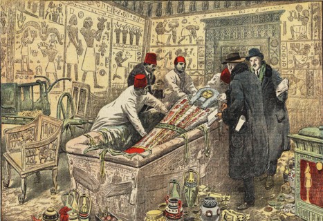Howard Carter and Lord Carnarvon with Coffin of Tutankhamun. Private Collection.