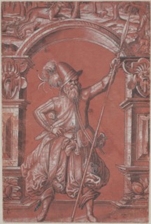 A Swiss Guard before an Ornamental Arch (recto), 1568.