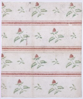 Sheet with overall leaf, flower, and stripe pattern, 19th century.