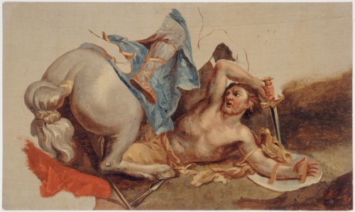 Study of horse and fallen rider, after Le Brun.