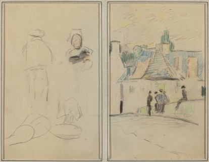Two Breton Figures; Bridge at Pont-Aven [recto], 1884-1888.