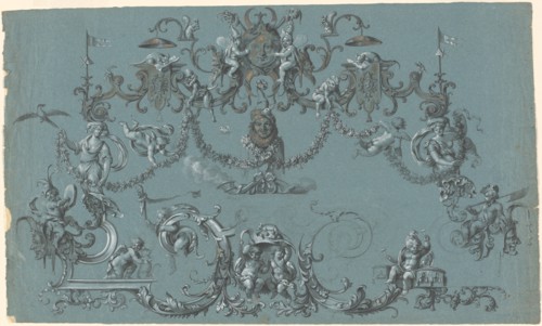 Arabesques with Frolicking Putti, Animals, and Jesters, c. 1750.