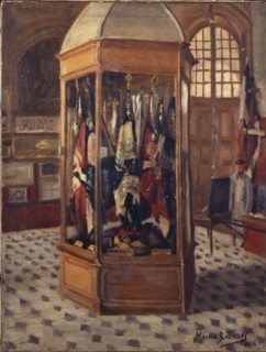 Showcase of flags at the War Museum, Les Invalides, 1916.