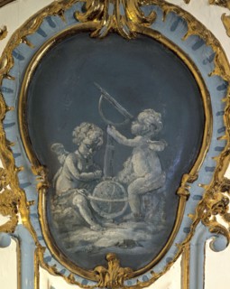 Two astronomers, a sphere and a telescope, between 1735 and 1745.