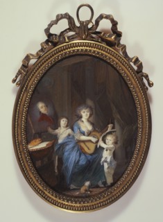 A mother playing the guitar in front of her two sons, 1787.