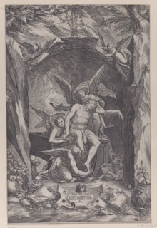Christ rising from the tomb, assisted by two angels, 1540-83.