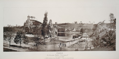 Panorama of Buttes-Chaumont park, 19th arrondissement, Paris, 1867.