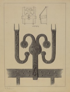 Pa. German Hinges and Hasp on a Conestoga Wagon Tool Box, c. 1937.