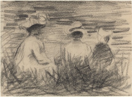 Three Figures Seated in a Meadow, Seen from the Back, late 19th century.